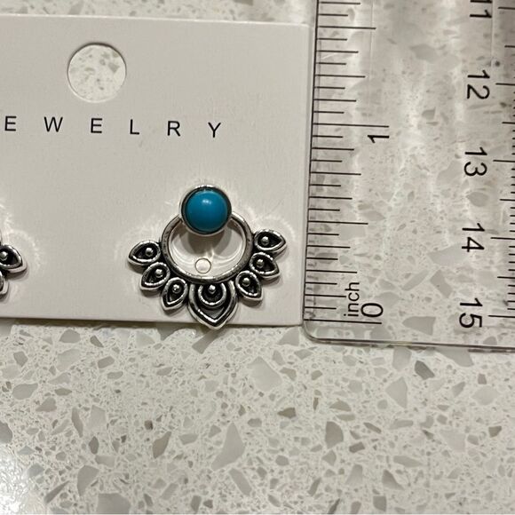 Simple Earring Jackets with fake turquoise stones - Picture 6 of 9